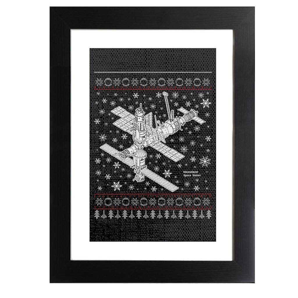 NASA International Space Station Christmas Knit Framed Print Black 39 x 52 cm