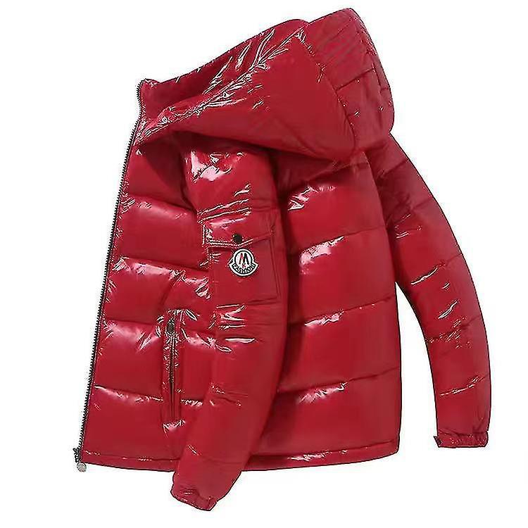 Boeyaa Shiny Down Jacket Men's Winter Jacket Stand Collar Down Jacket With Hood Red XL