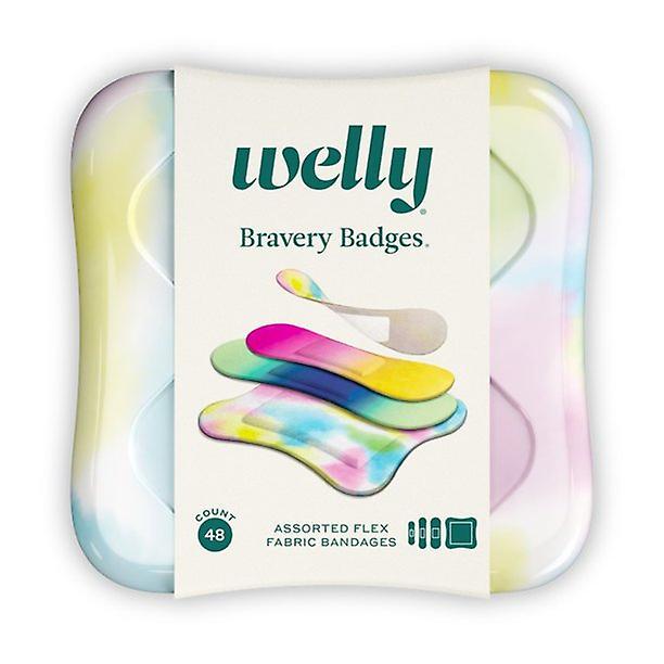 Welly Bravery Badges, Assorted Flex Fabric Bandages, Colorwash & Tie Dye, 48 Ct