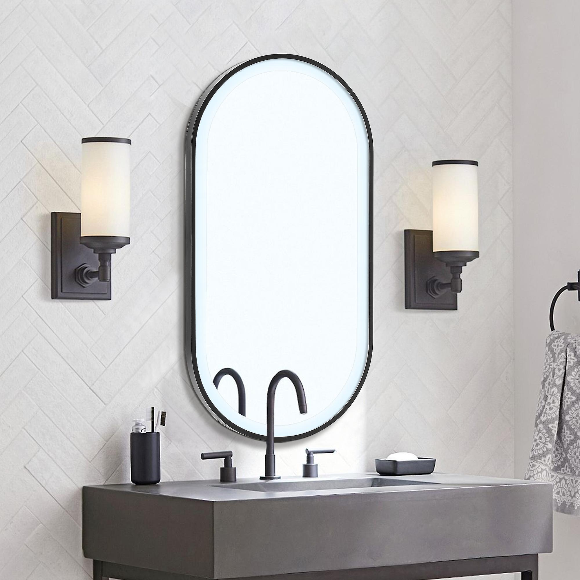 Living And Home Modern Oval LED Wall Mirror Metal Framed 40*80cm