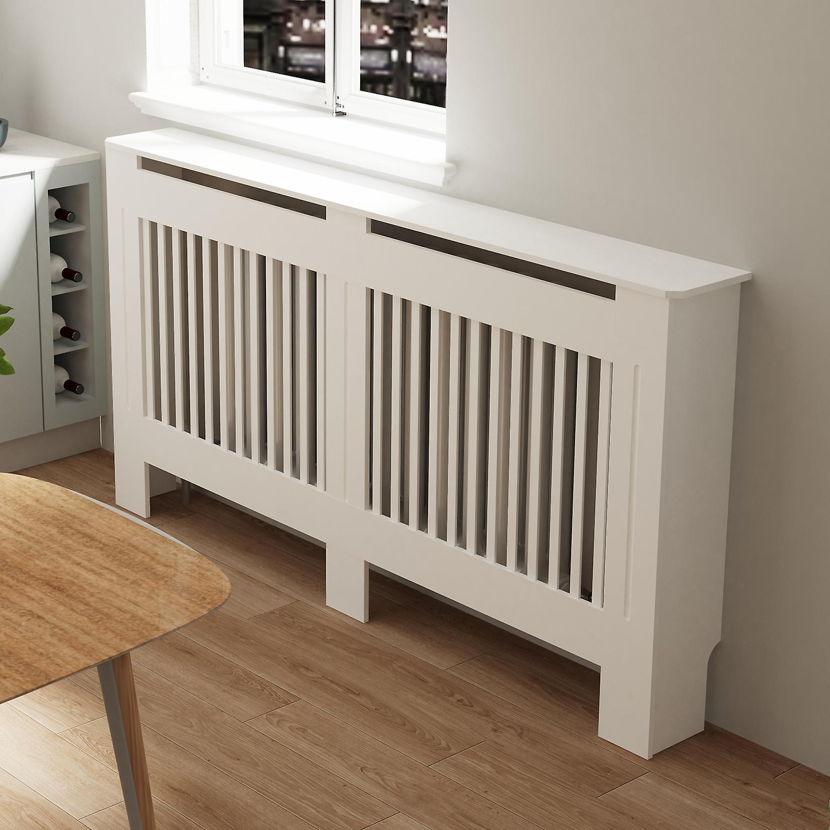 Unho 100cm Tall Radiator Cover Modern White Cabinet Vertical Mdf Slats Wood Grill Furniture 78 x 19 x 101.2 cm