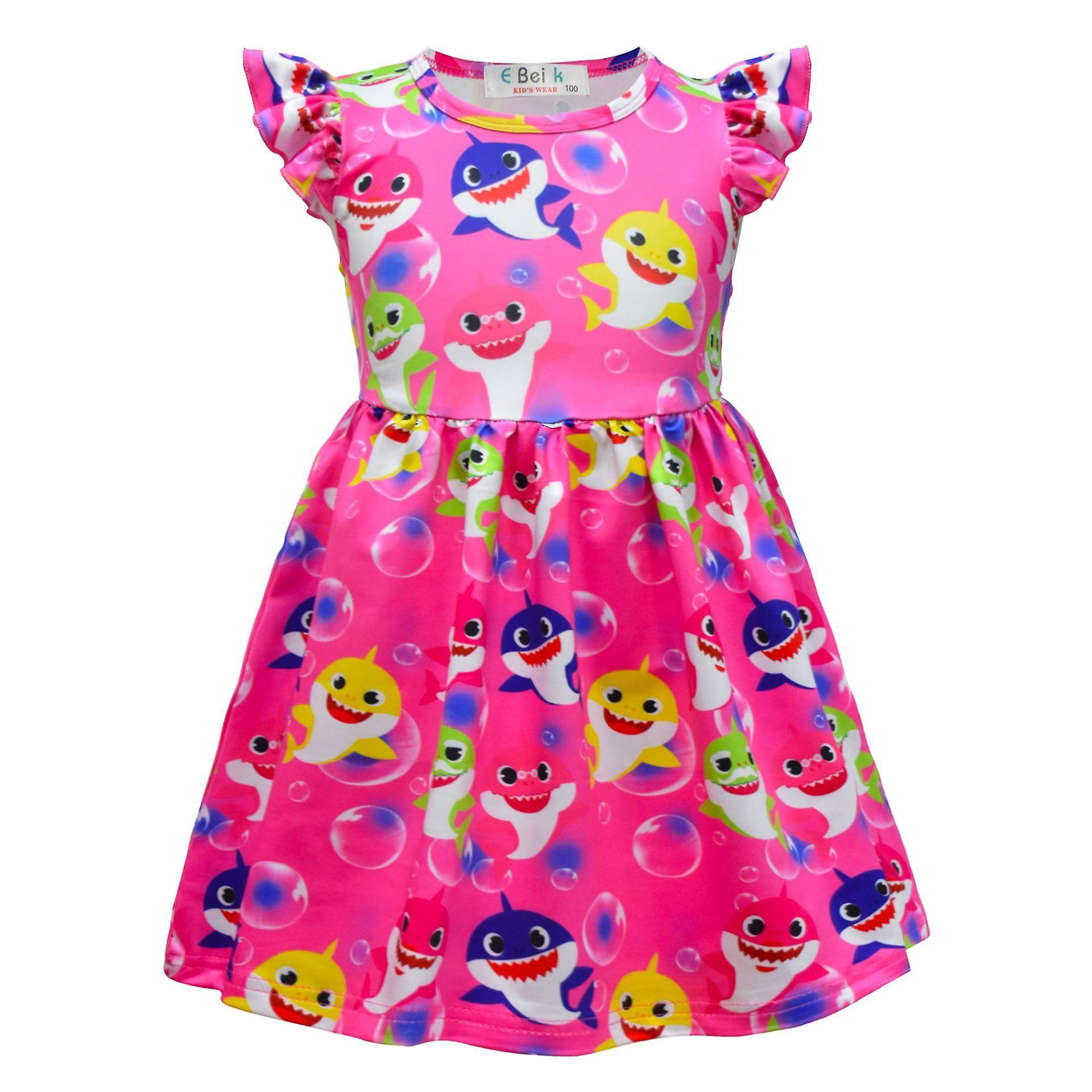 Shznv 2023 Children's Dress Shark Print Girls Dress Cute Baby Princess Dress With Flying Sleeves 3911 New 110cm