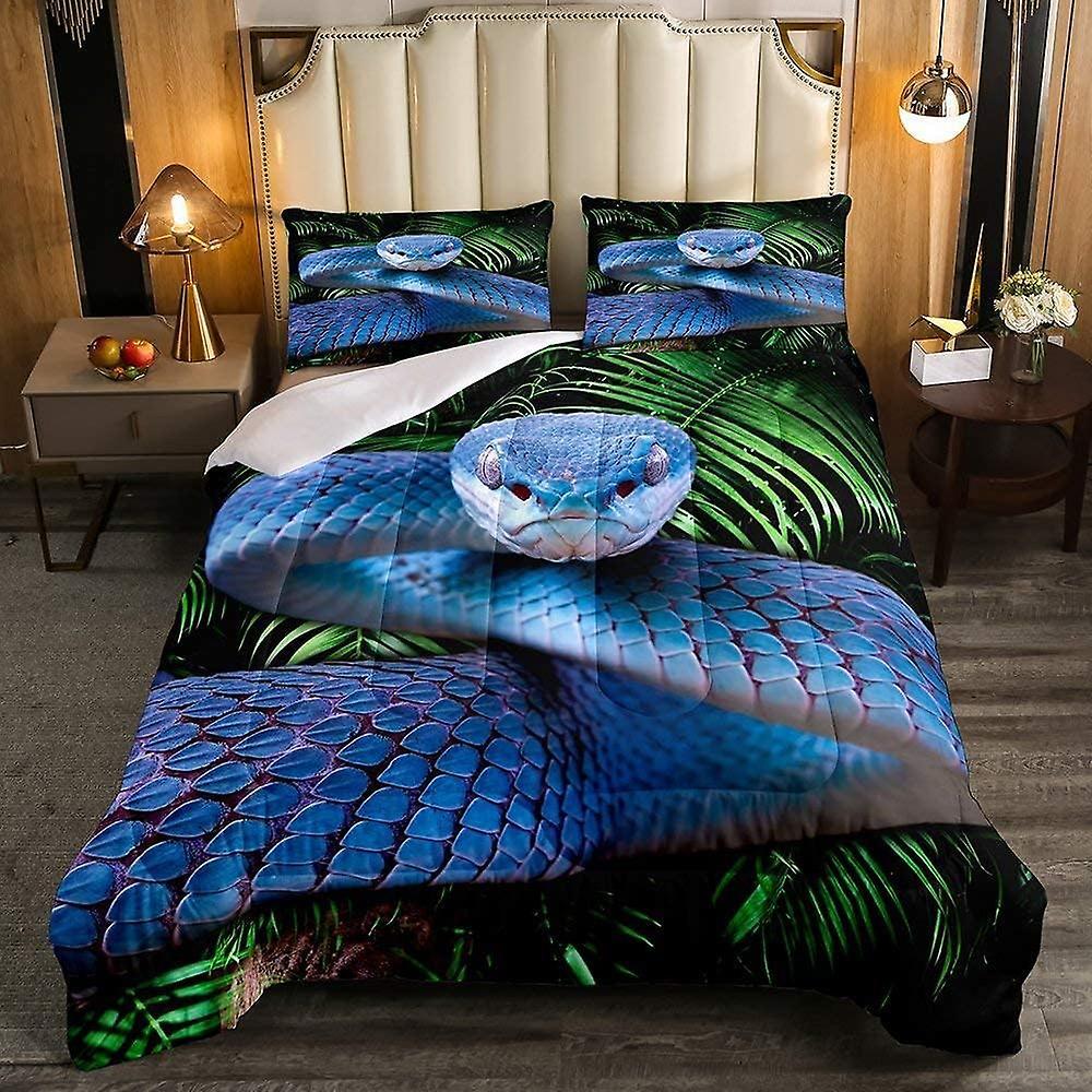 Duvet Cover Set Wild Animals Blue Snake Microfiber Bedding Duvet Cover Sets 1 Duvet Cover And 1/2 Pillowshams 160x220cm