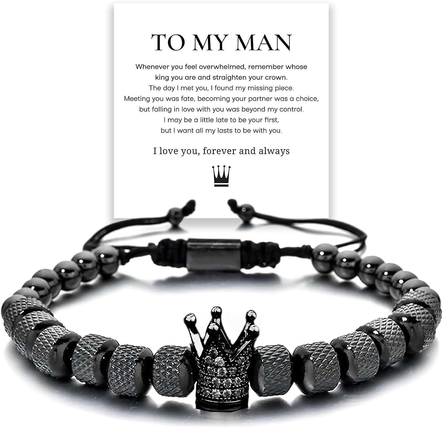 Morakot To My Man - Straighten Your Crown Bracelet Gift Set, To My Man Bracelet Adjustable Bead Stainless steel Crown Bracelets Boyfriend Anniversa...