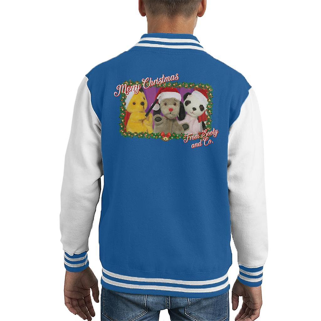 Sooty Christmas Merry Xmas From Sooty And Co Kid's Varsity Jacket Royal/White Medium (7-8 yrs)