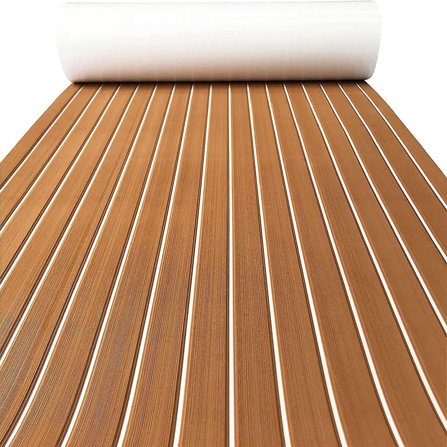 Jelivey Boat Accessories Marine Flooring EVA Foam Boat Decking Sheet Faux Teak Yacht Boat Deck Mat Self-Adhesive 2400x900x6mm Brown White