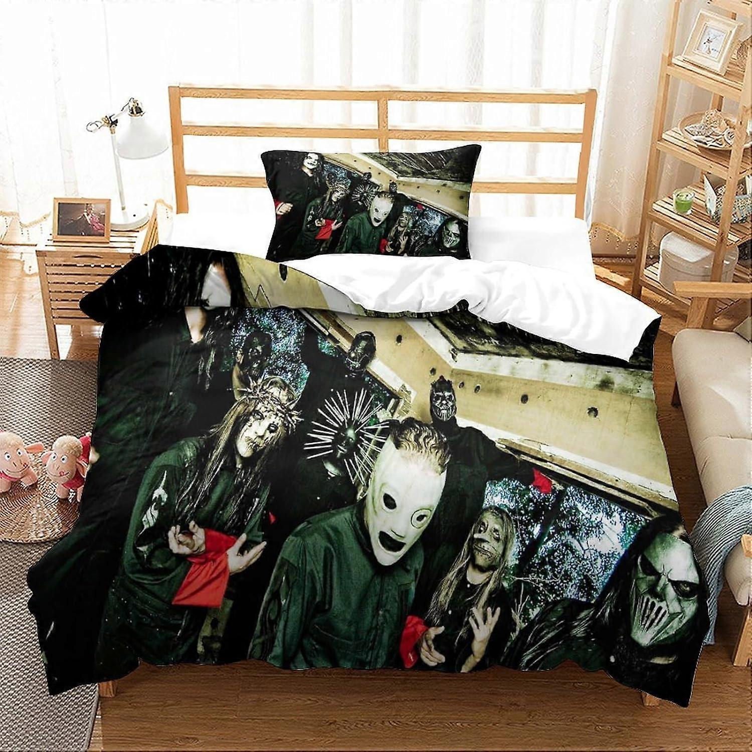 Kerota Slipknot Duvet Cover 3D Rock Band Bedding Set Girls Boys Kids Quilt Cover 2 Pcs Microfiber Soft Bedding Quilt Cover Double200x200cm