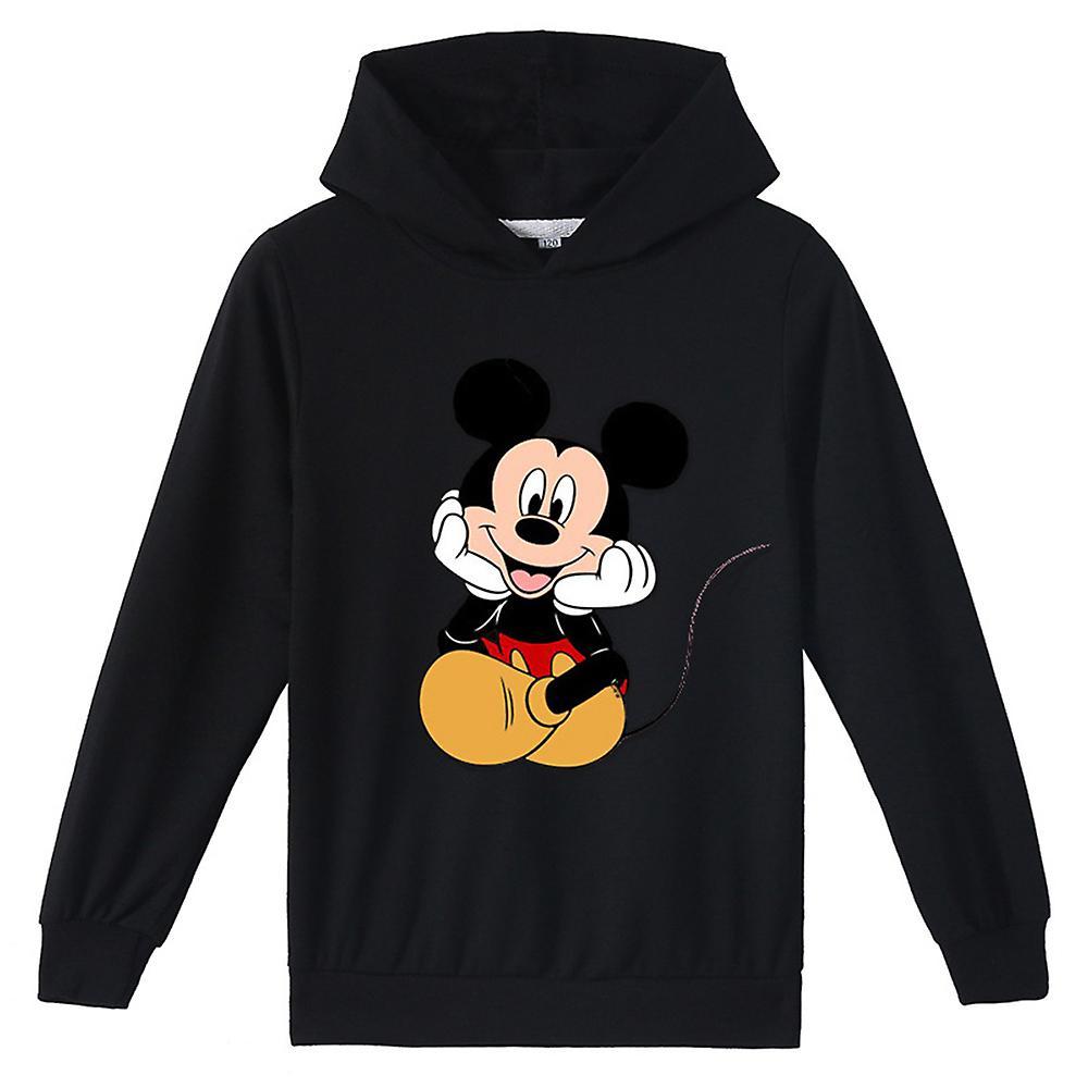 Sevenday Kids Mickey Mouse Cartoon Hoodie Long Sleeve Hoody Sweatshirt Boys Girls Hooded Pullover Tops Gift Black 7-8Years