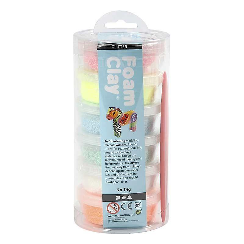 Creotime Foam Clay® modeling set - Glitter - 6 x 14 g Multicolored 8 x 16,5 x 8 cm