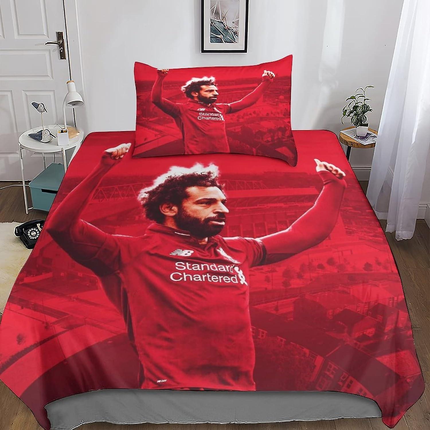 Kerota Salah Bedding Set Pieces, Microfiber Football Star Print Zipper Closure Duvet Cover and Pillowcase Single Single135x200cm