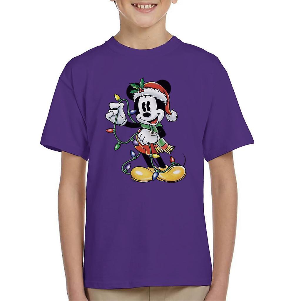 Disney Christmas Mickey Mouse Holding Xmas Lights Kid's T-Shirt Purple Large (9-11 yrs)