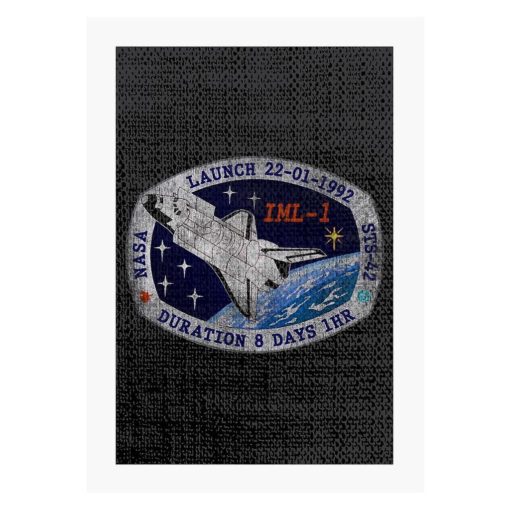 NASA STS 42 Discovery Mission Badge Distressed A4 Print Black 21cm x 29.7cm