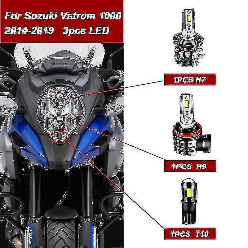 Jeek 3pcs Motorcycle 9600lm Led Headlight High Low Beam Parking Light Bulbs Kit Compatible with Suzuki Vstrom 1000 2014-2016 2018 2019