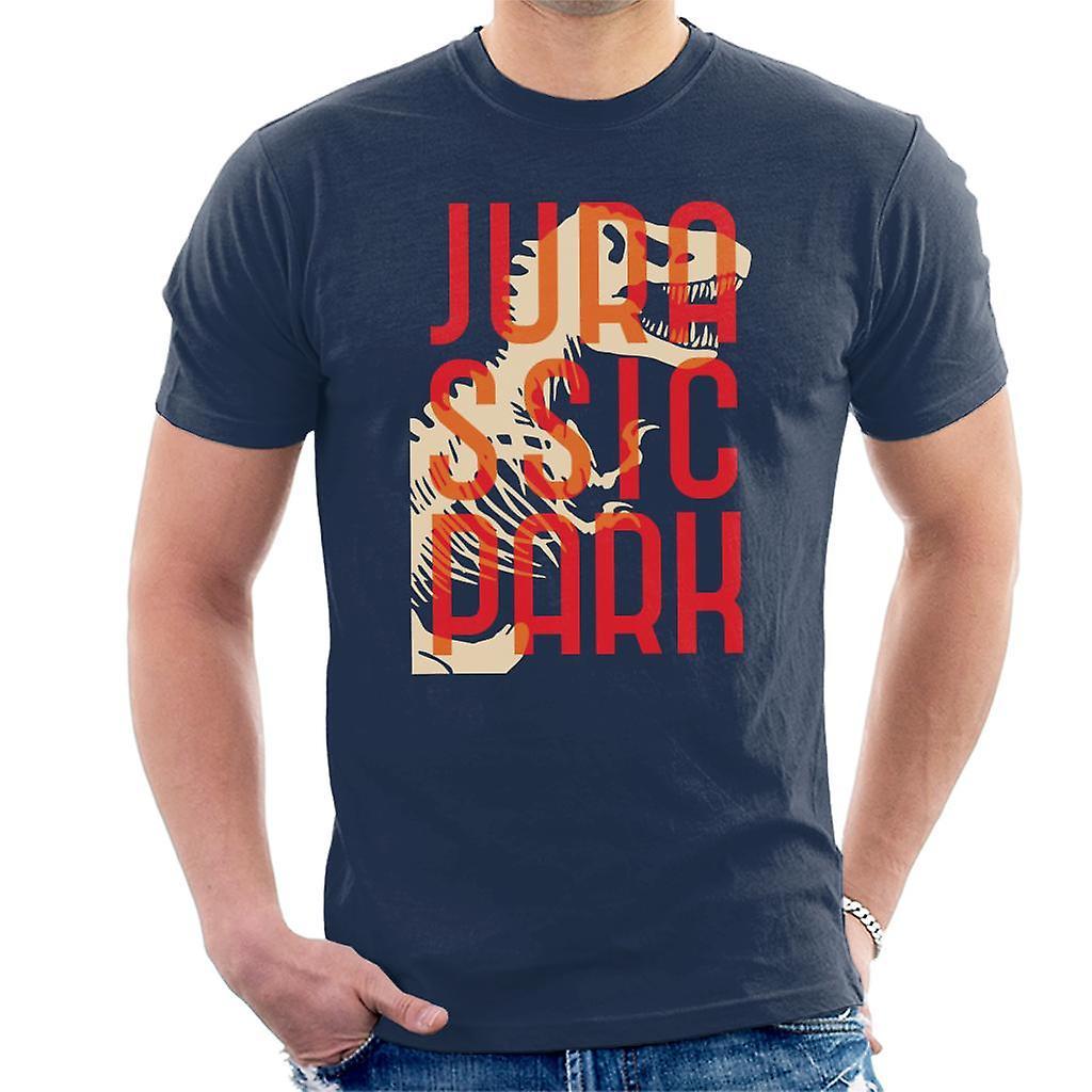 Jurassic Park Oversized Red Text Men's T-Shirt Navy Blue Large