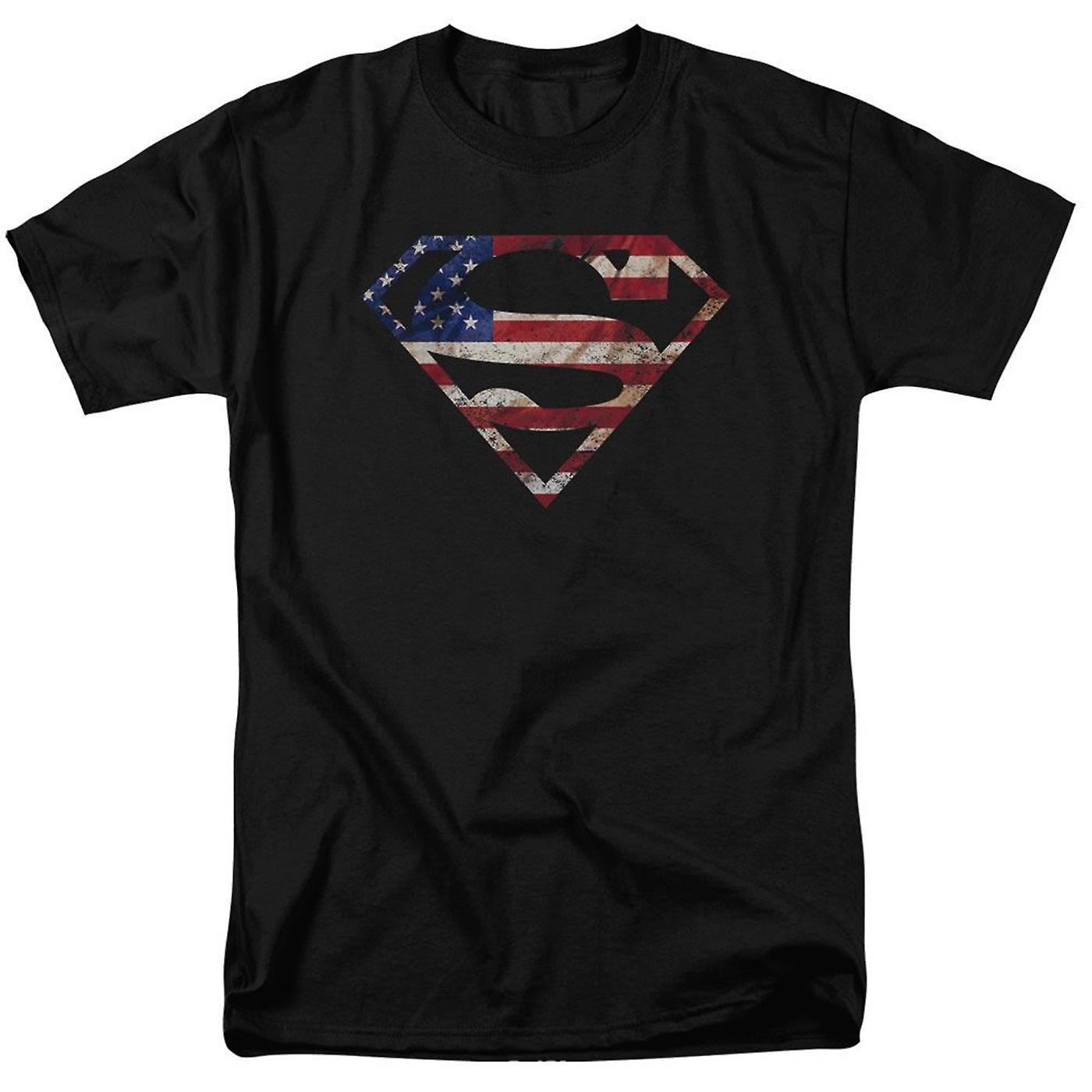 DC Comics Superman Classic Logo American Flag Men's T-Shirt Black Medium