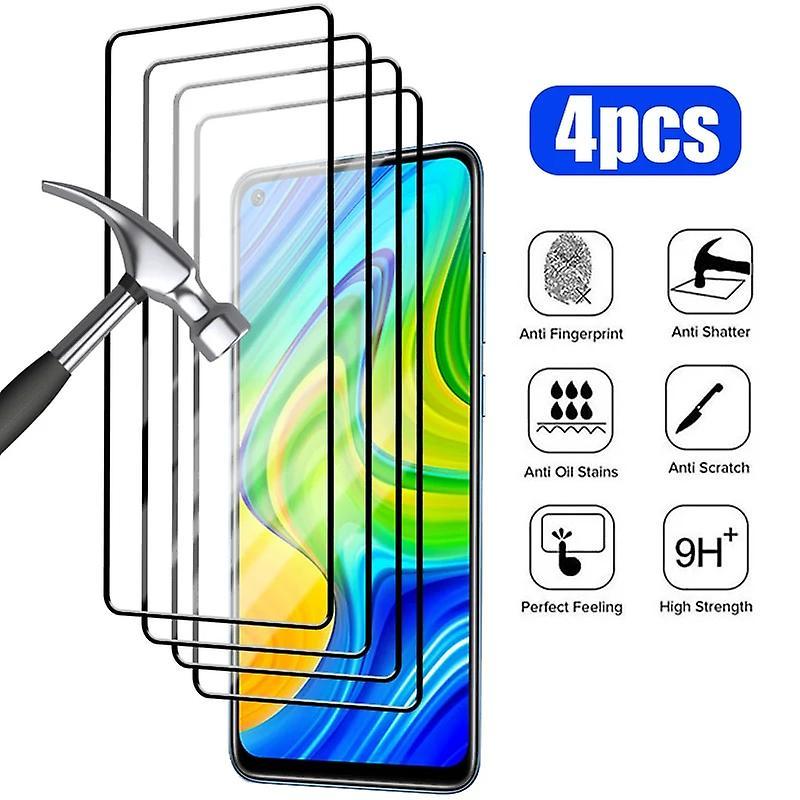 Jusch 4Pcs Full Cover Protective Glass for Xiaomi Redmi Note 9 Pro Screen Protector