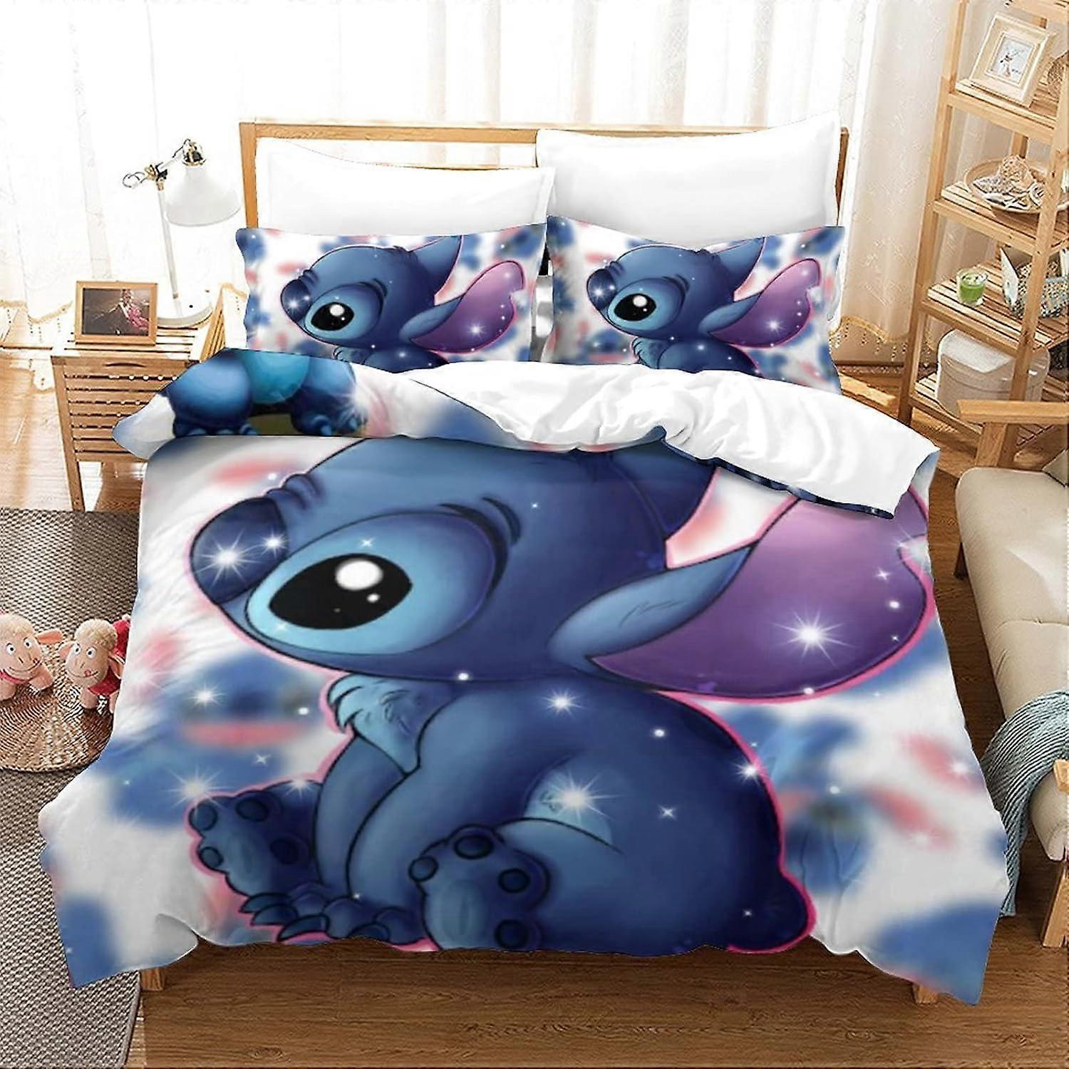 Kerota Stitch Duvet Cover Sets Lilo & StitchD Animated Character Skull Bedding Sets Microfiber Double Bedding Set 135*200 CM Single135x200cm