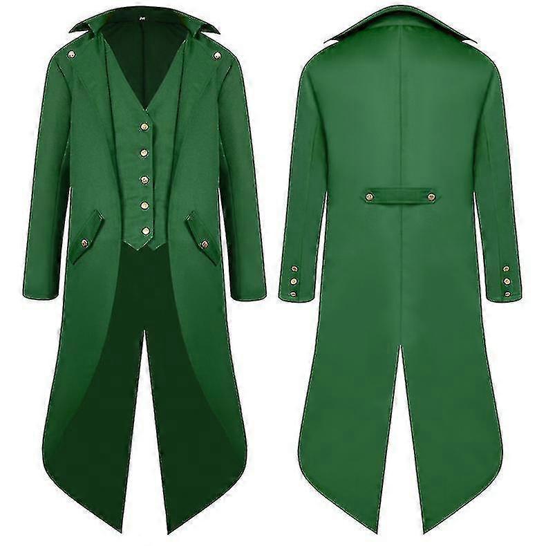 Youping Men's Steampunk Vintage Tailcoat Jacket Gothic Victorian Frock Coat Uniform Green 3XL