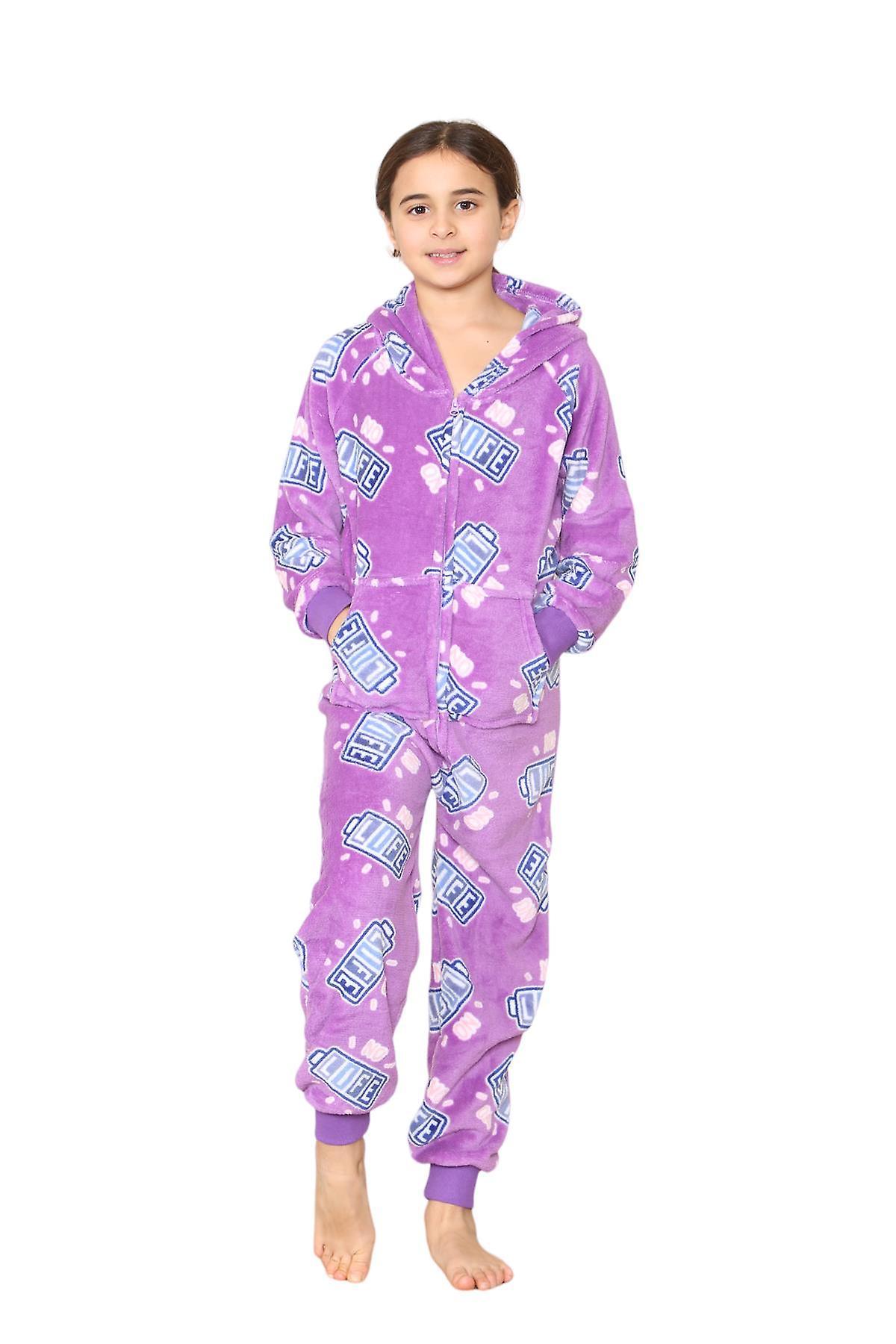 A2Z 4 Kids Kids Fleece A2Z Onesie One Piece Pyjamas No Life Print Sleepsuit For Boys Girls Purple 11-12 Years