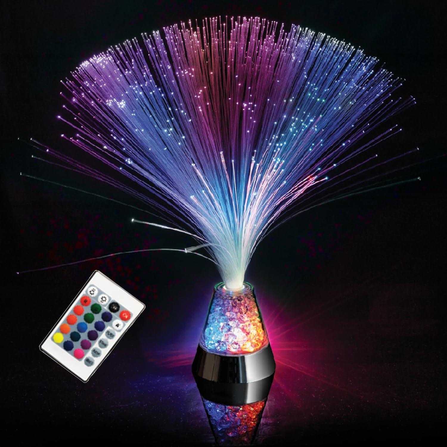 Wtowin Led Fiber Optic Lamp, Led Colourful Changing Fibre Optic Fountain Night Light With Crystals Base, Multicolor Atmosphere Bedside Light 16 Col...