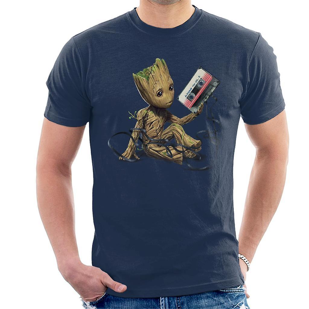 Marvel Guardians Of The Galaxy Vol 2 Cassette Tape Men's T-Shirt Navy Blue Large