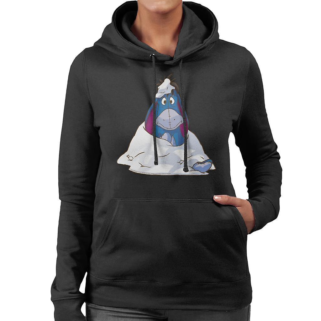 Disney Christmas Eeyore In The Snow Women's Hooded Sweatshirt Black XX-Large