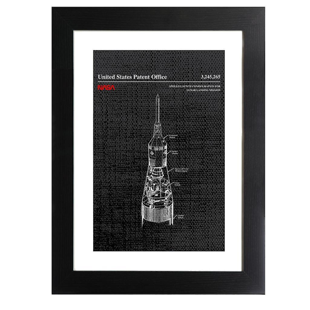 NASA Apollo Launch Lunar Landing Mission Blueprint Framed Print Black 39 x 52 cm