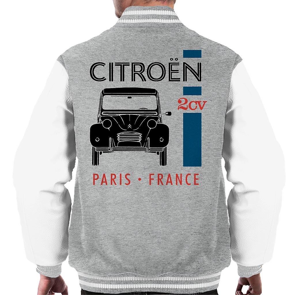 Citro�n Citroen Black 2CV Paris France Single Stripe Men's Varsity Jacket Heather Grey/White XX-Large