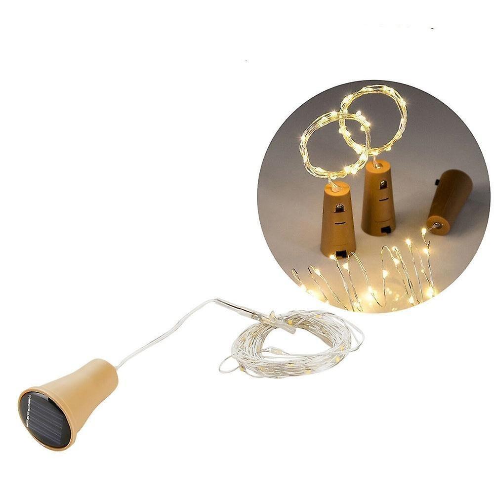 Slowmoose Solar Powered Wine Bottle Cork Shaped, Led Copper Wire String Light Warm White 20LED 2M