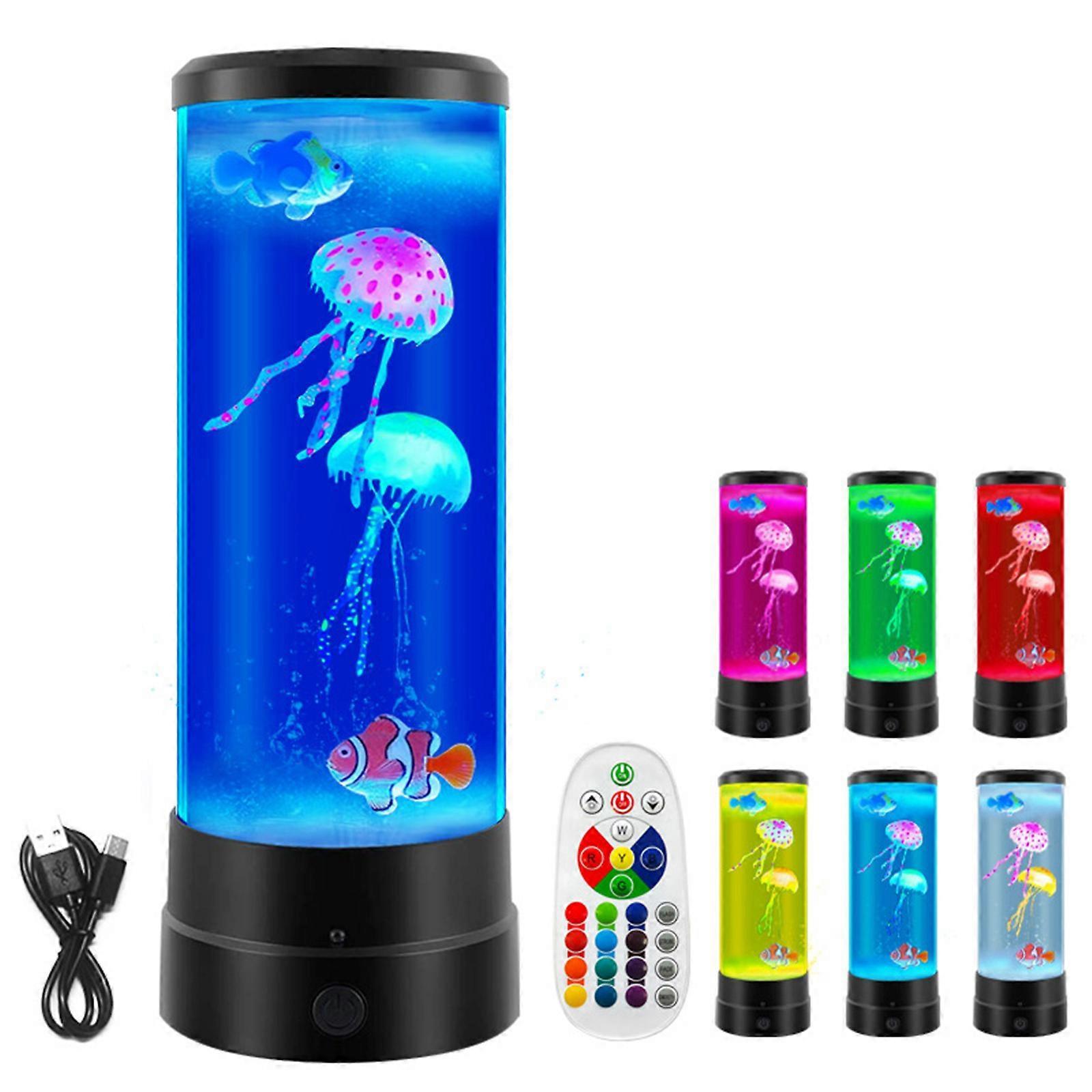 Unbrand LED Jellyfish Lava Lamp Round, LED Aquarium Lamp 16 Color Changing Jelly Fish Tank Night Light with Remote, Mood Light Home Decor black