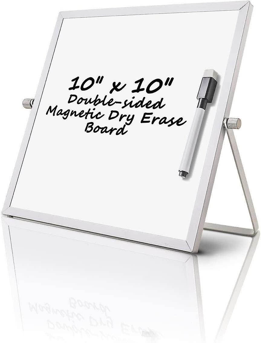 unbrand Small Dry Erase White Board, Magnetic Desktop Whiteboard 10" X 10" With Stand, Portable Double-Sided