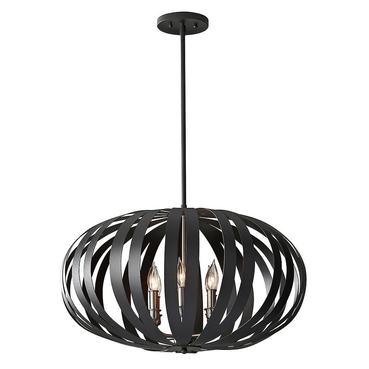 Woodstock 6 Light Large Spherical Cage Ceiling Chandelier Pendant Light Black E14