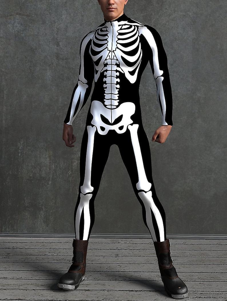 Subaoe Black And White Skeleton Costume For Men - Perfect For Christmas, Halloween, And Themed Parties black/white S