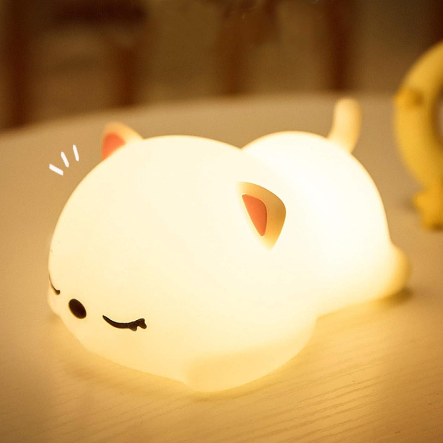 unbrand Portable Child Night Light, 7 Colors LED Silicone Cat Lamp, Baby Bedroom Lamp, USB Rechargeable Cute