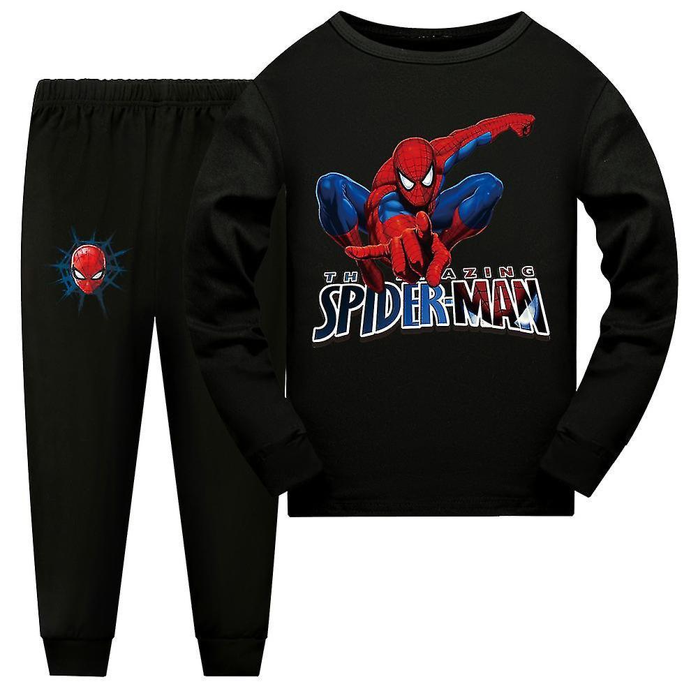 SML 7-14 Years Kids Spiderman Pyjamas Long Sleeve T-shirt Pants Sleepwear Pjs Set Outfits Gifts Black 11-12Years