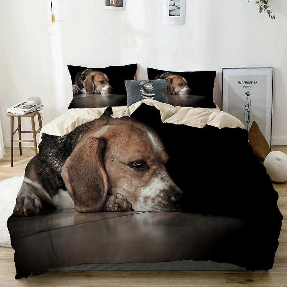 Kerota Bedding Set,Beige,Low Key Beagle Dog Portrait,Duvet Cover + Pillowcases 135*200 CM Single135x200cm