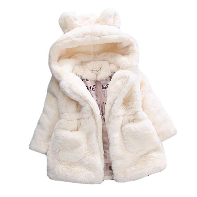 Manchalk Kid Girl Fluffy Faux Fur Hooded Coat Fleece Jacket Winter Warm Outwear White 8-9 Years