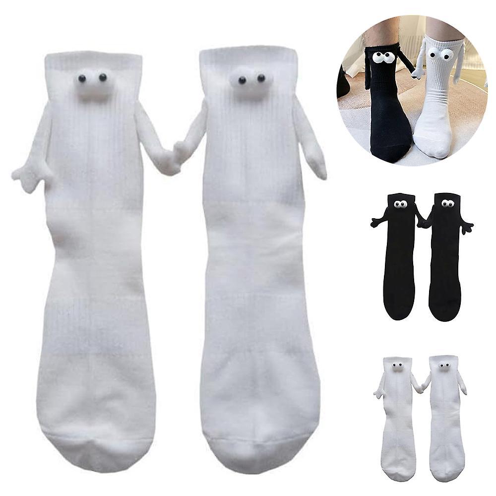 Mylight Couple Holding Hands Socks, Magnetic Suction Holding Hands Funny Socks Gift For Women Men White and Black - 2Pairs