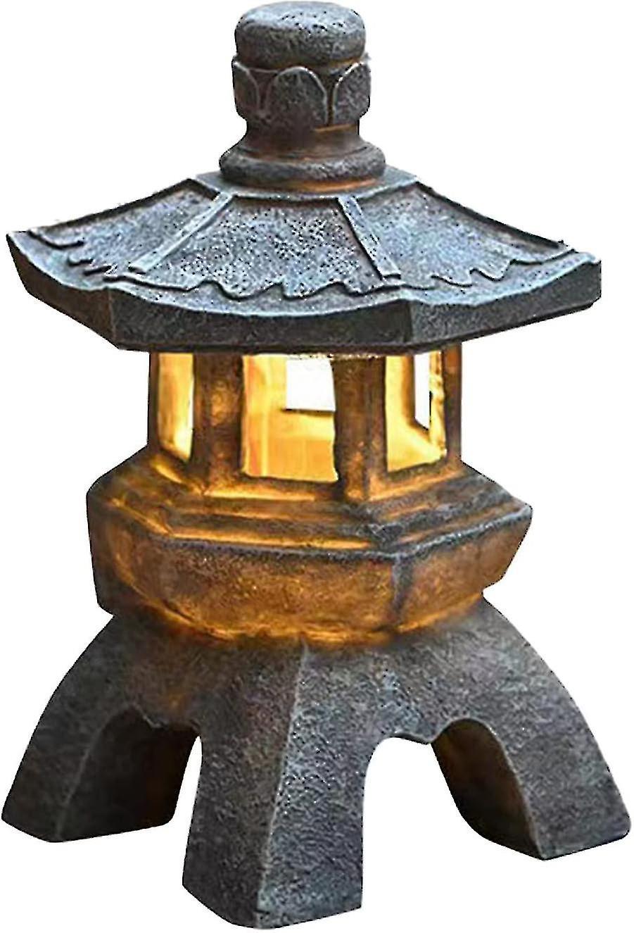 Htclv Solar Pagoda Lantern Outdoor Lights Japanese Style Lantern Garden Ornament For Patio Decorations, Solar Pagoda Lamp B