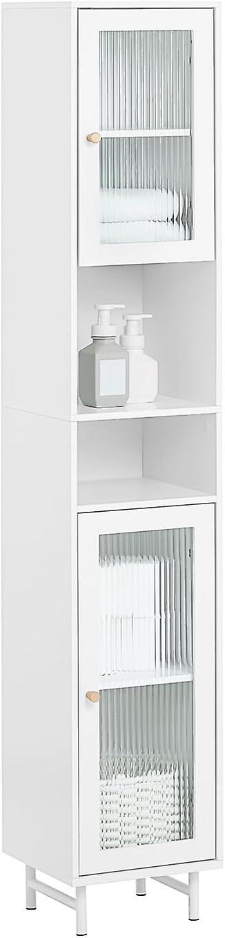 SoBuy BZR116-W, Laundry Cabinet Laundry Chest With Glass Door And Laundry Basket