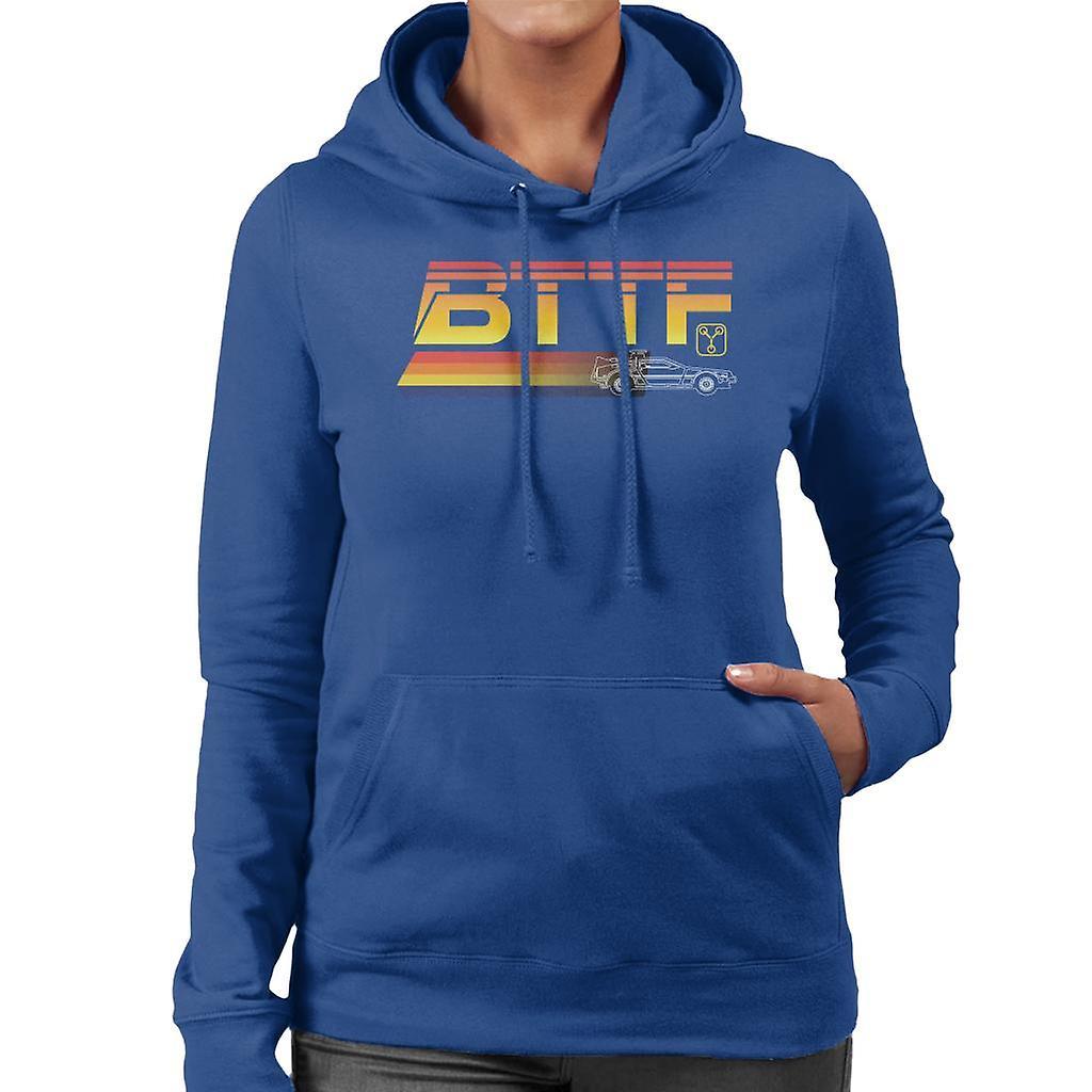 Back to the Future Delorean Zooming Women's Hooded Sweatshirt Royal Blue Medium