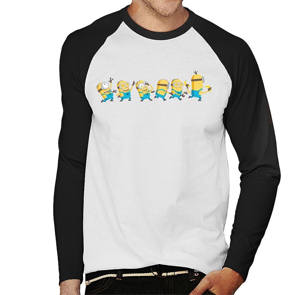 Despicable Me Minions Celebration Line Men's Baseball Long Sleeved T-Shirt White/Black Medium