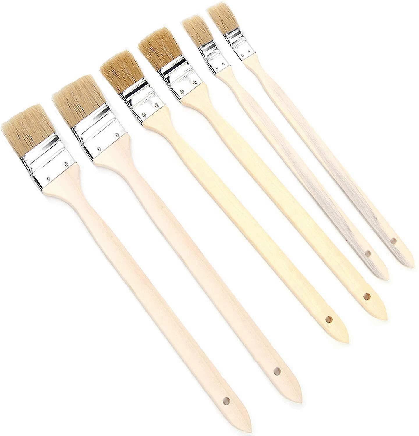 Linkrunning Radiator Brush, 6Pcs Flat Brush Angled Head Super Hog Bristle Brush with Wooden Handle 25-40-50mm Width,400mm Long