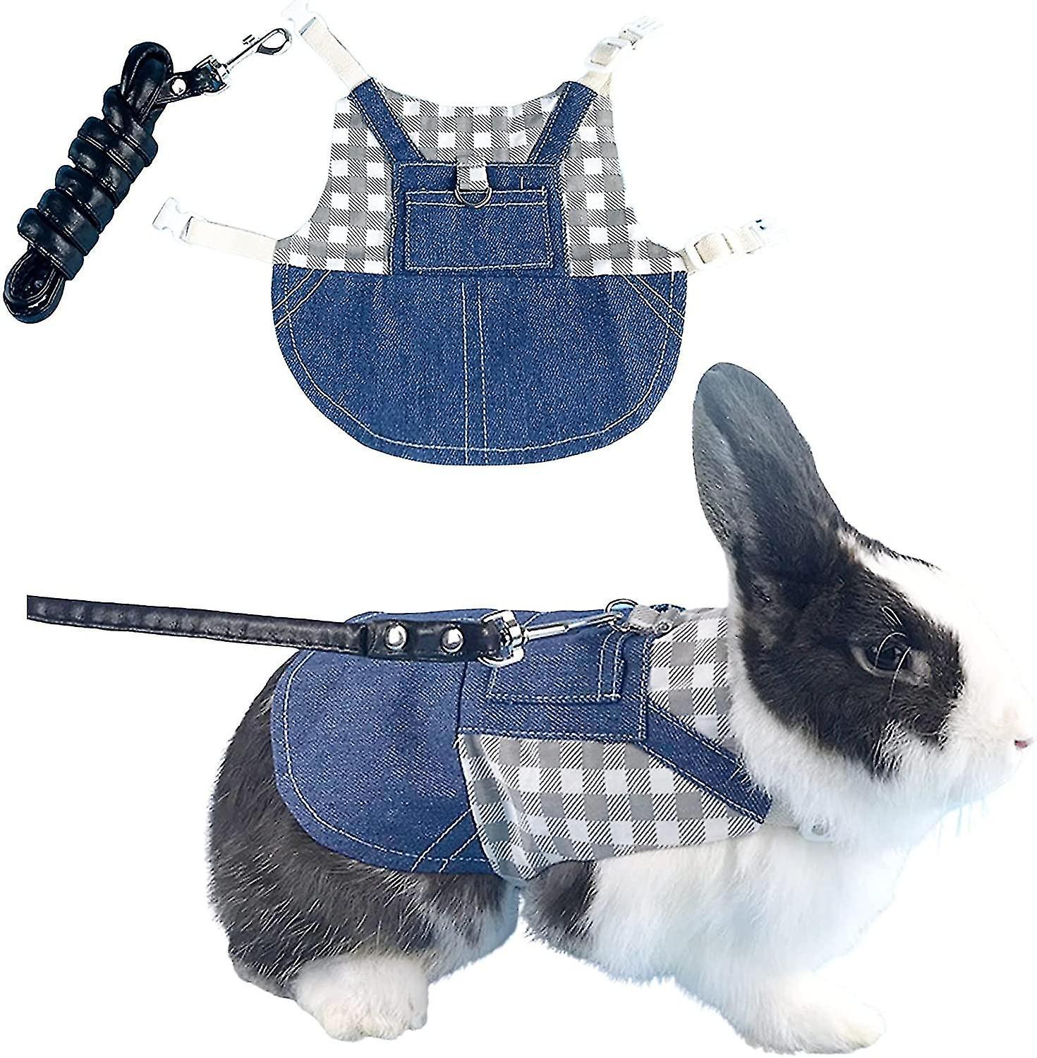 Tianzun Adjustable Rabbit Harness, Rabbit Harness And Leash, Rabbit Clothes Harness Strap For Rabbits, Ferrets, Hamsters Grid Gray M