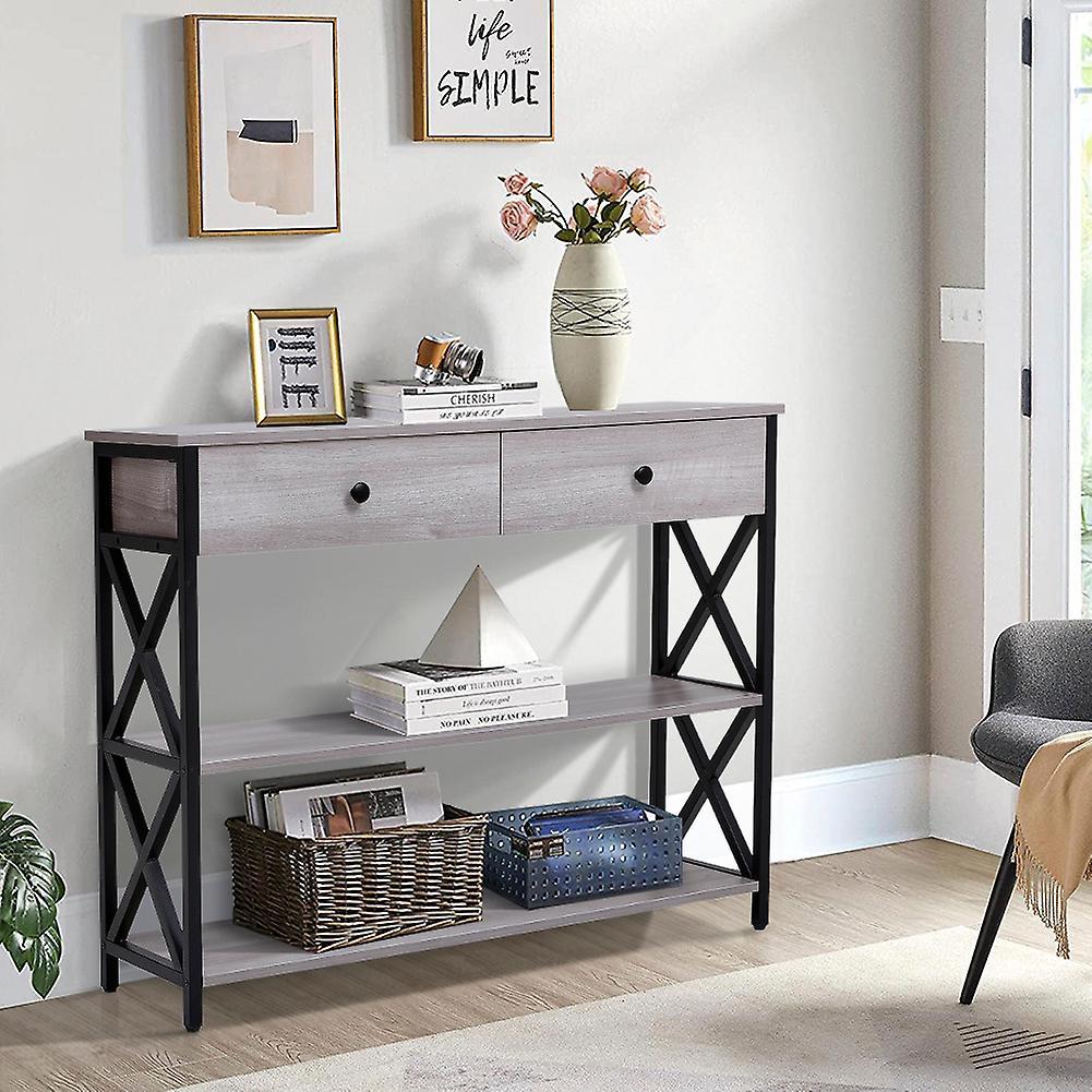 Living And Home Livingandhome 100cm Wooden Console Table with 2 Drawers