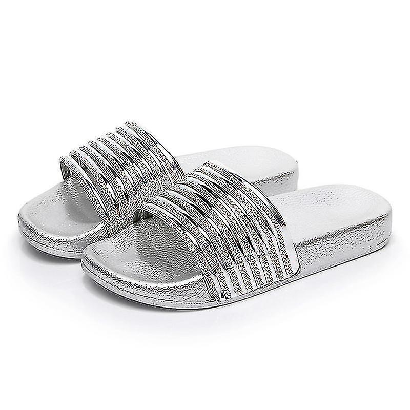 Litzee Ladies Water Repellent Bath Shoes Diamond Slippers Fashion Sandals silver 40