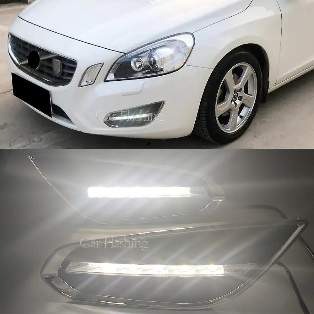 Eccpp 1Pair For Volvo S60 2009 2010 2011 2012 2013 Light-Off Style Relay Matte ABS Car DRL LED Daytime Running Light Daylight Fog lamp White CHINA