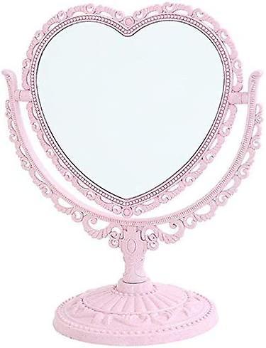 Timber Pink Heart-shapedTabletop Swivel Vanity Makeup Mirror With 2X Magnification Vintage Mirror, For Bathroom Bedroom Dressing Table (Pink)