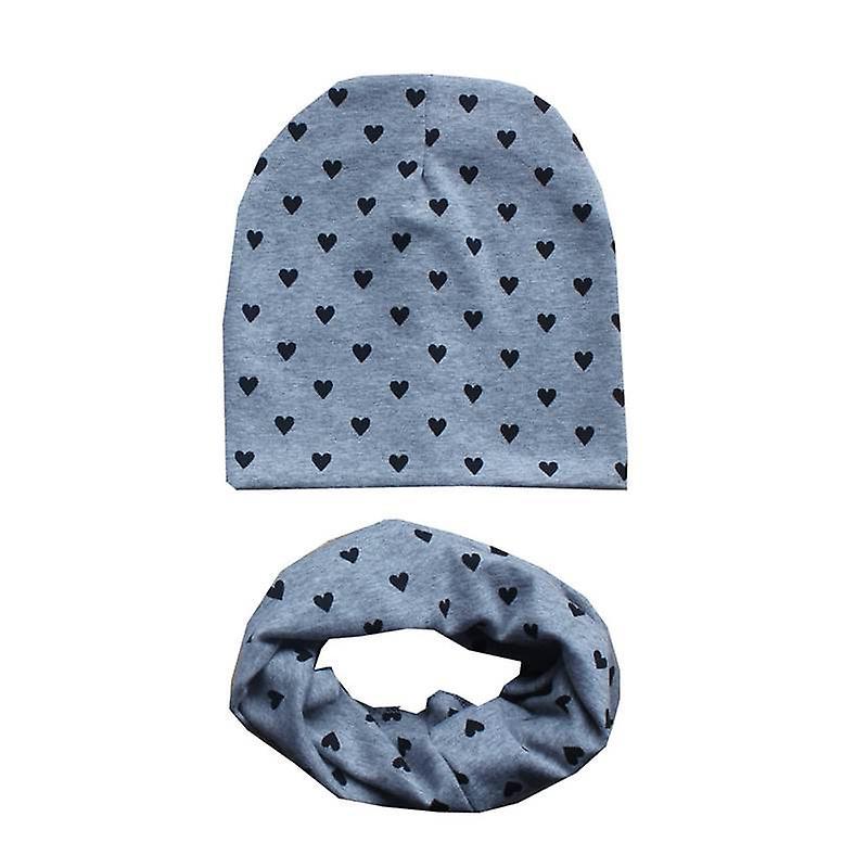 Slowmoose Winter Spring Baby Hat Scarf Set- Cotton Baby Cap Star Print Kids Hats, Newborn heart grey