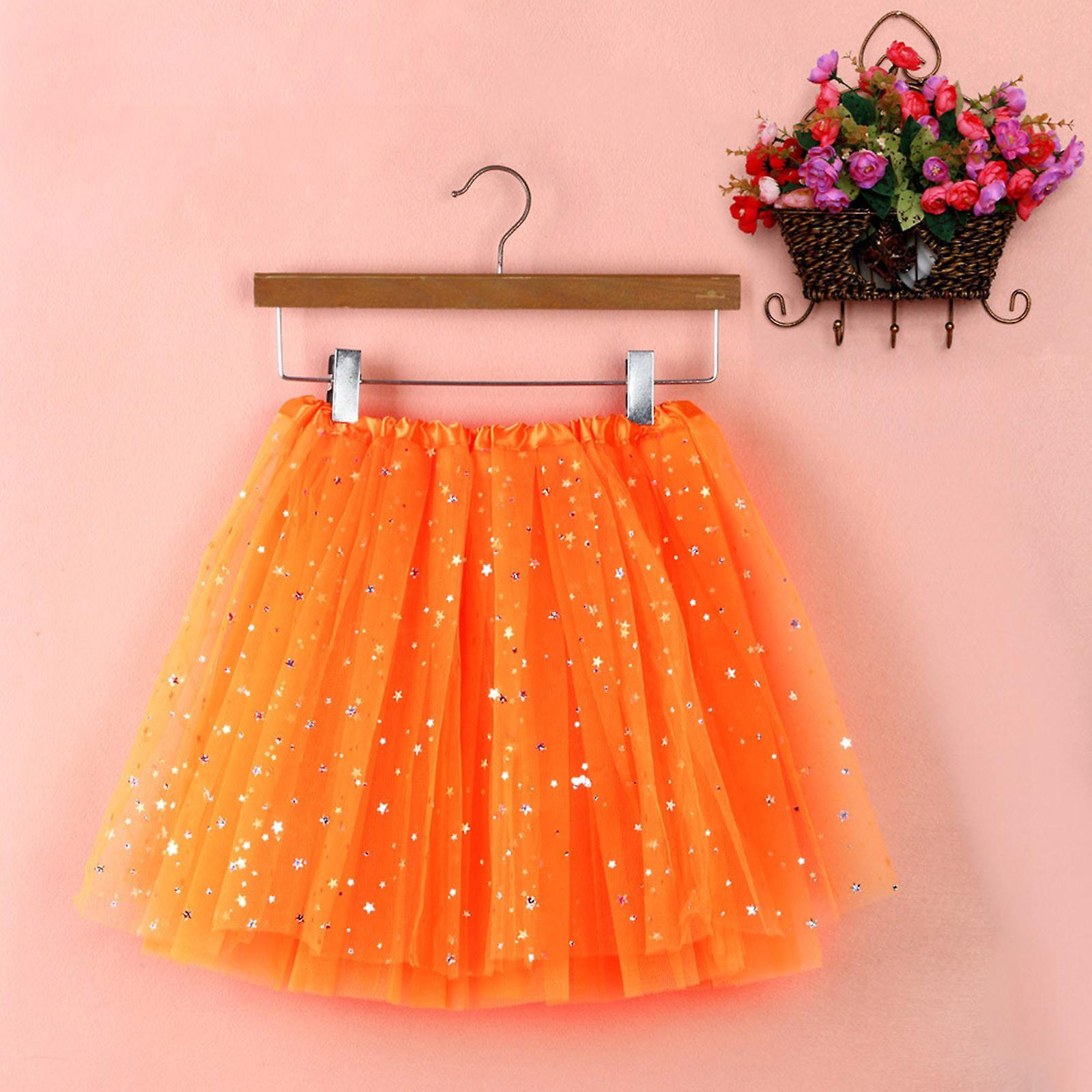 Hongy Mardi Gras Costume Womens Pleated Gauze Short Tulle Skirt Adult Dancing Skirt Orange Free Size